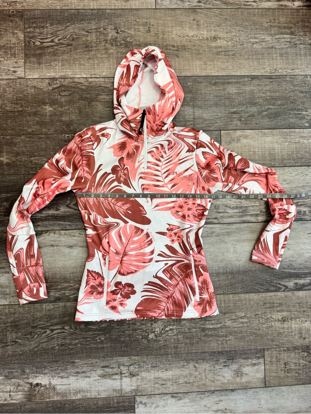 J.Lindeberg White Hoodie with Pink & Burgundy Tropical Print Sz S - Picture 5 of 7